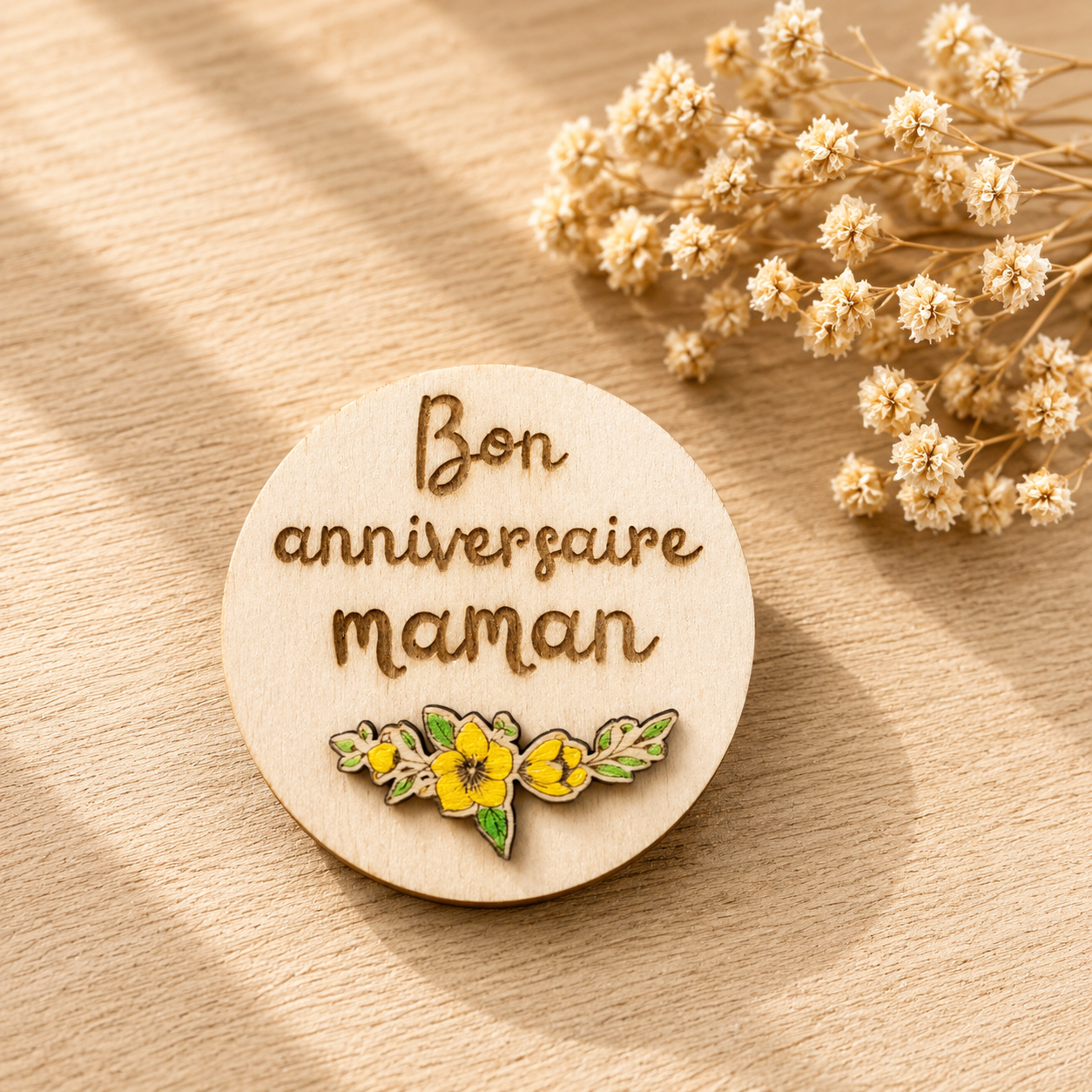 Magnet "bon anniversaire maman" — spécial maman en bois gravé, fait main