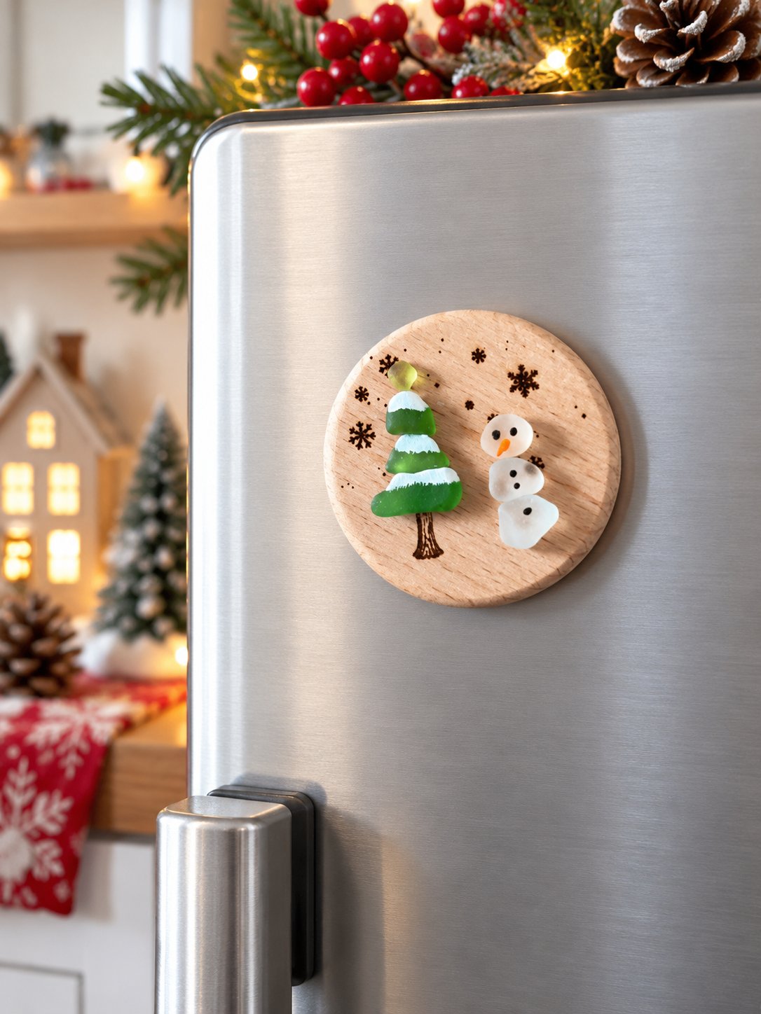 Magnet verre poli sapin bonhomme — création artisanale Scrapnwood