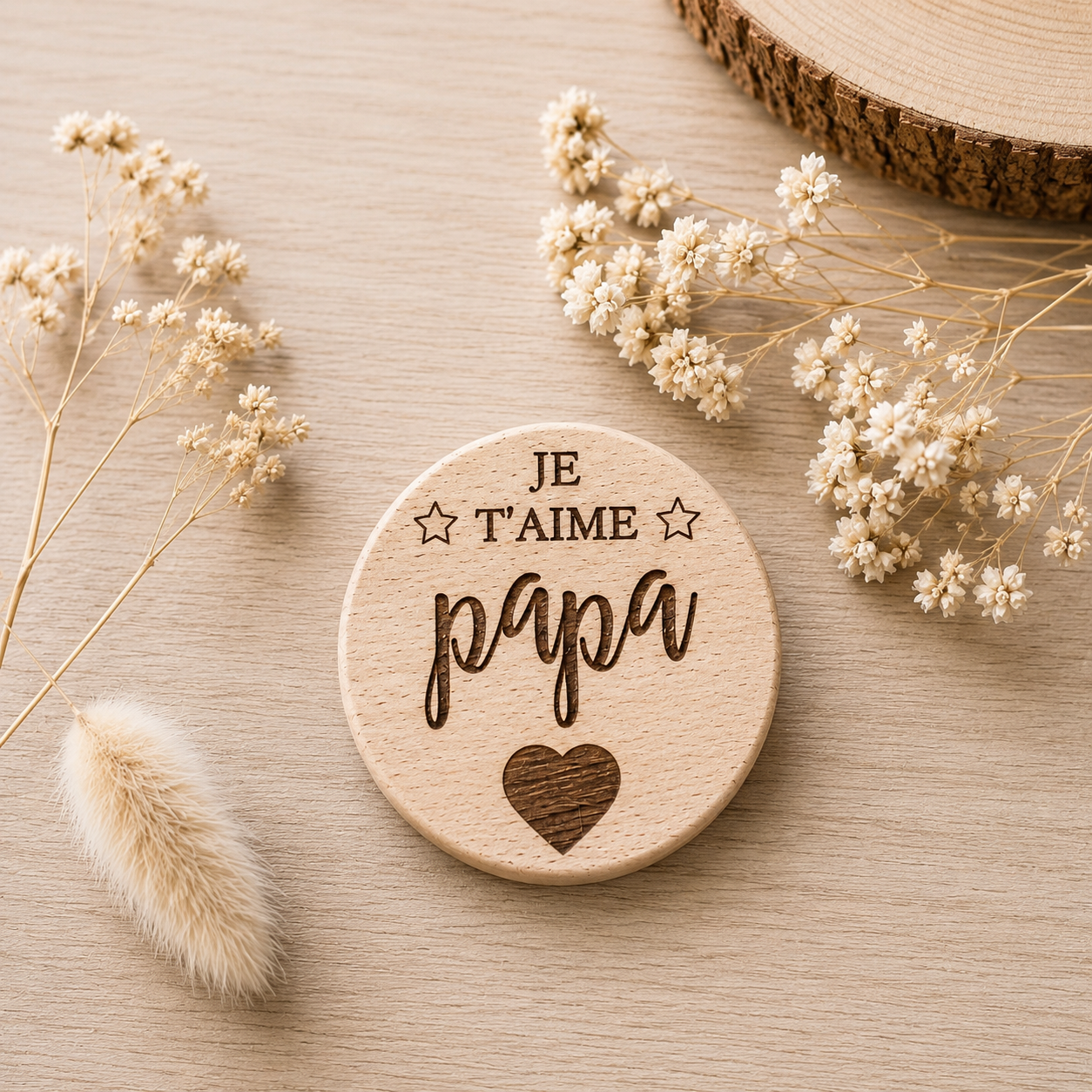 Magnet "je t'aime papa" — fêtes en bois gravé, fait main