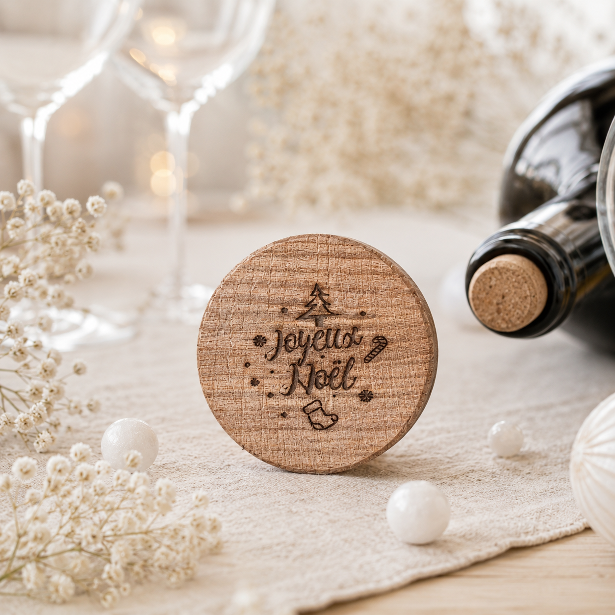 Bouchon "joyeux Noël" — bouchons de bouteille en bois gravé, fait main