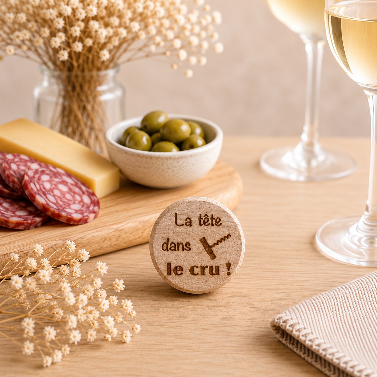Bouchon "la tête dans le cru" — bouchons de bouteille — création artisanale Scrapnwood