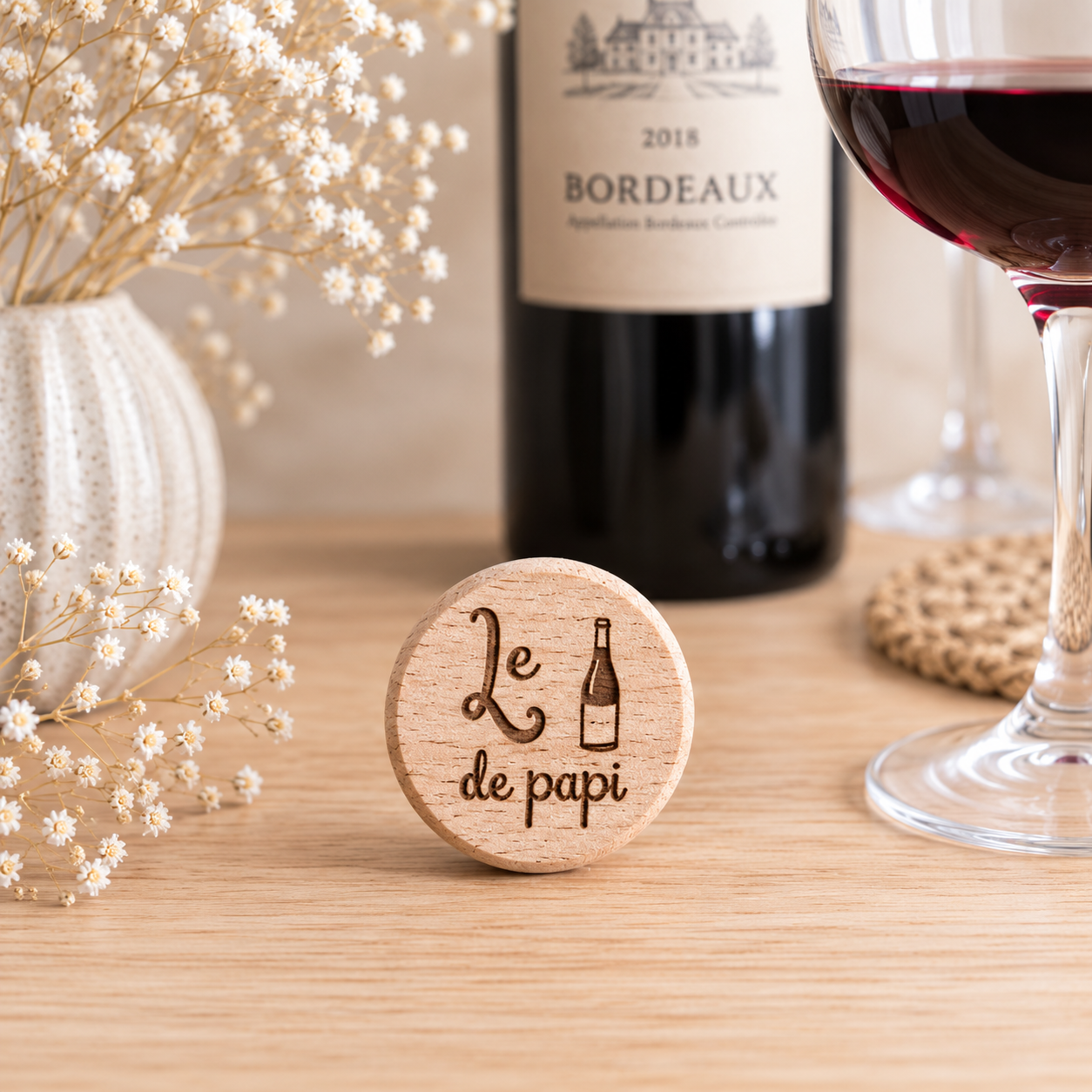 Bouchon "le rosé de papi" — bouchons de bouteille en bois gravé, fait main