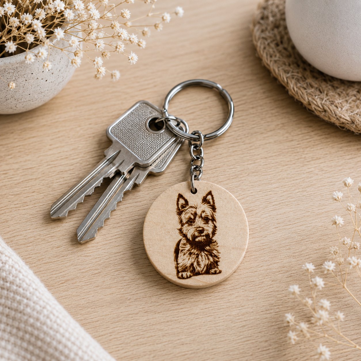 Porte clé en bois westie