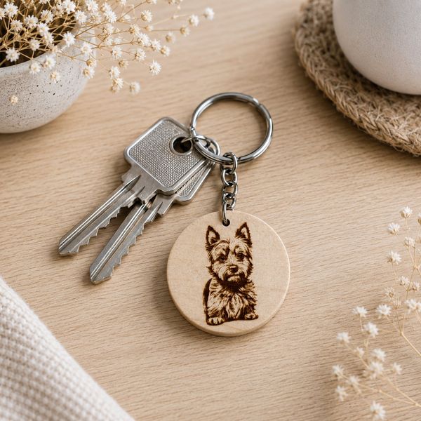 Porte clé en bois westie