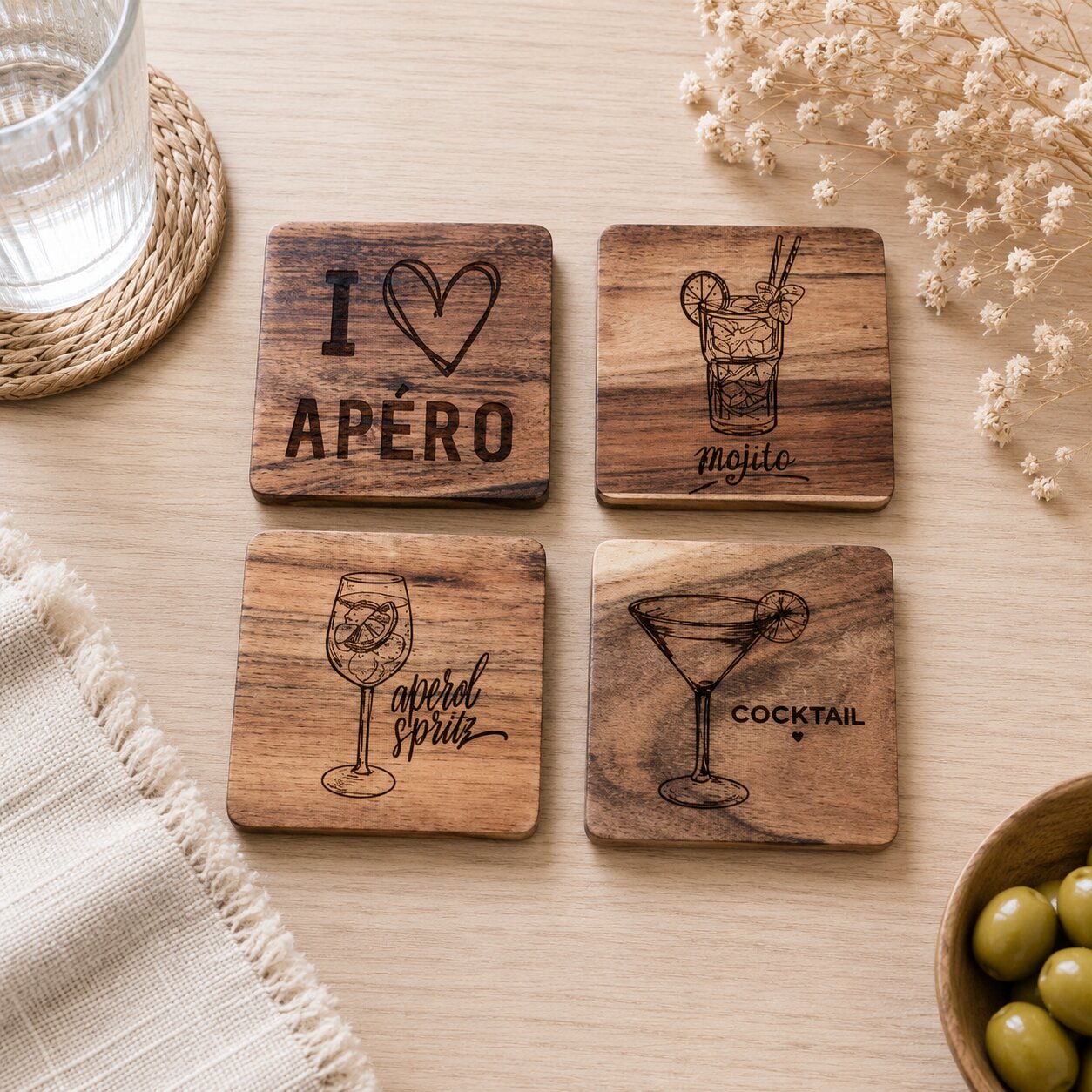Lot de 4 dessous de verre — création artisanale Scrapnwood