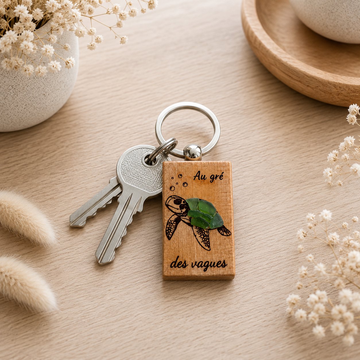 Porte clé tortue — plaisir d'offrir — création artisanale Scrapnwood