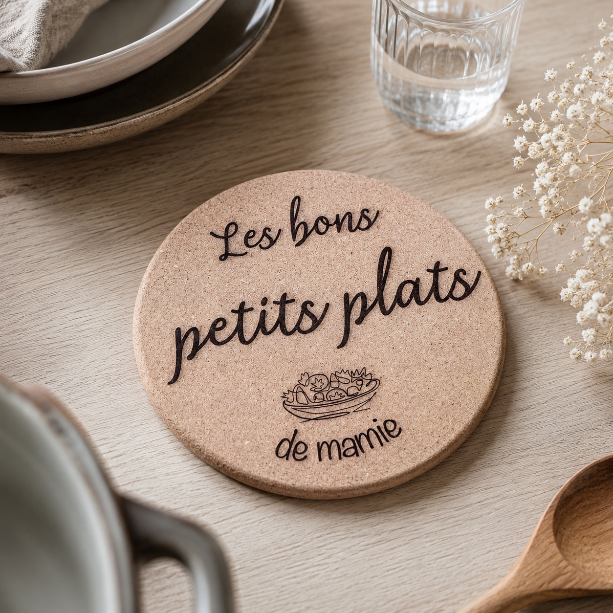 Dessous de plat mamie — fêtes en bois gravé, fait main