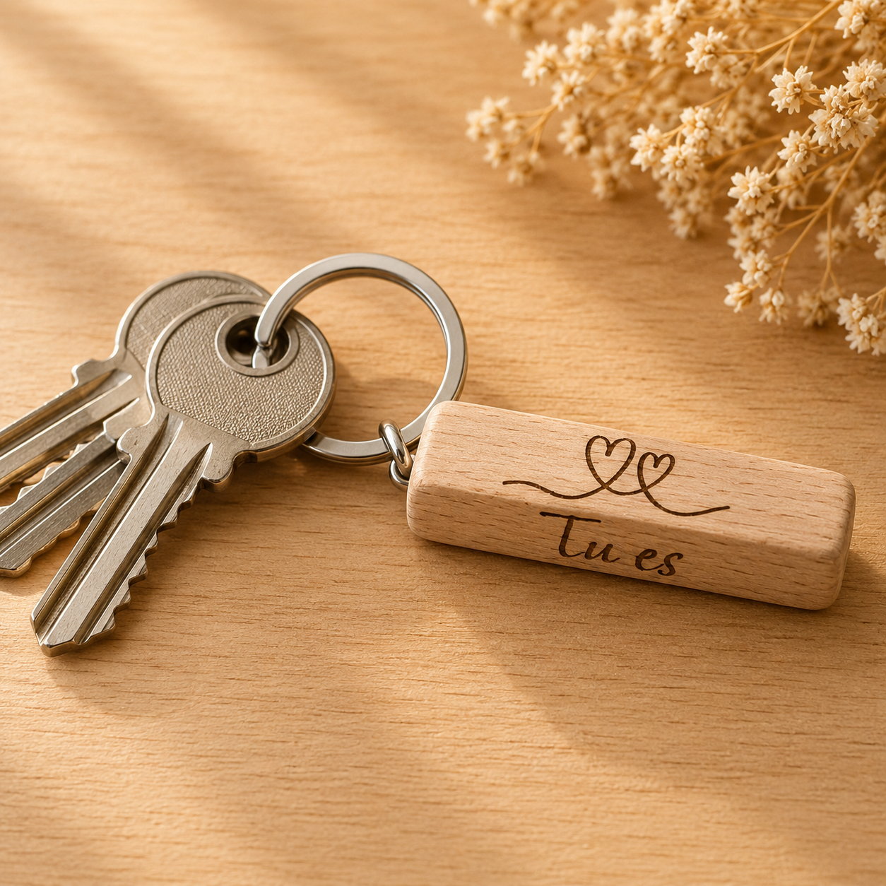 Porte clé message — spécial maman en bois gravé, fait main