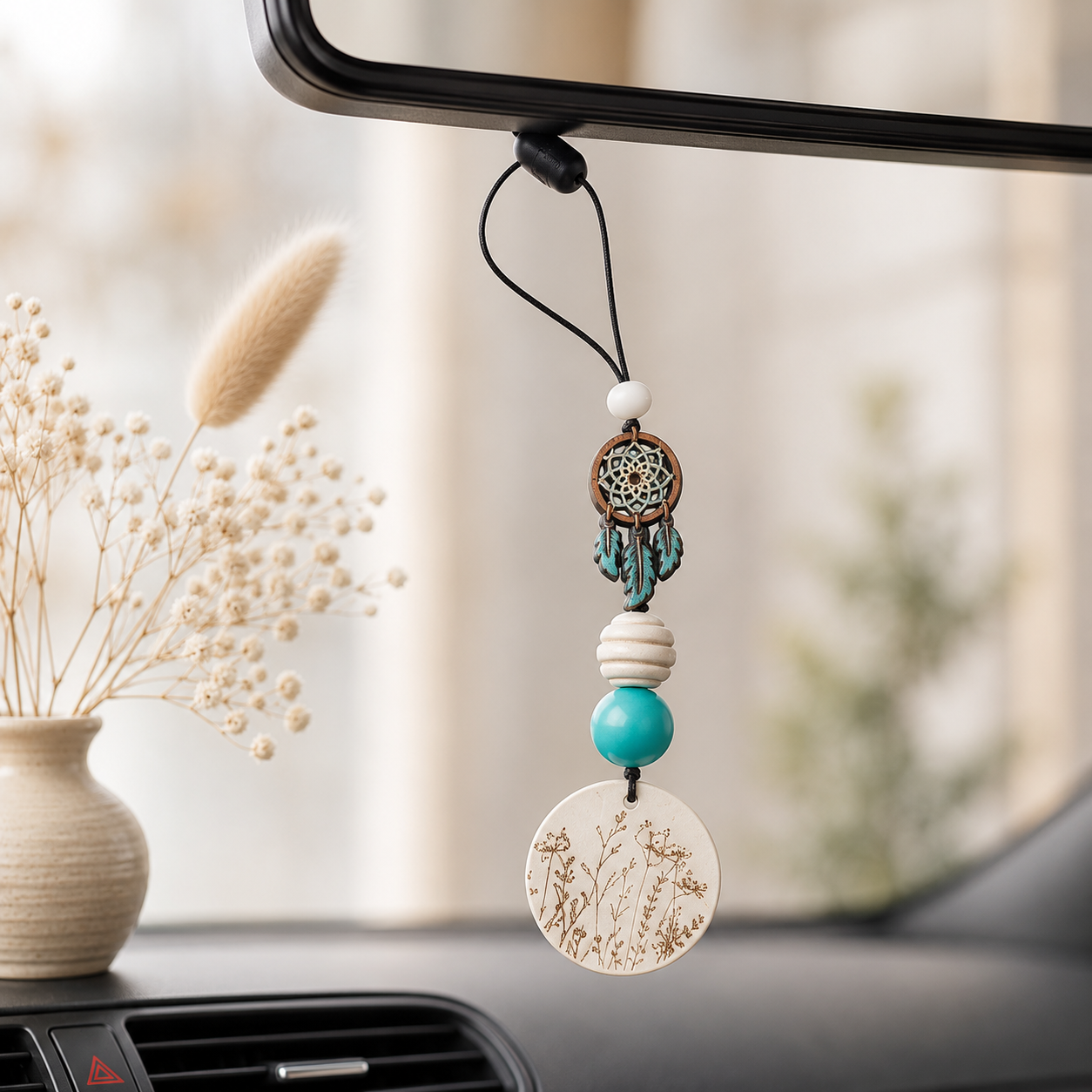 Breloque de voiture attrape rêves — charms et bijoux de voiture en bois gravé, fait main