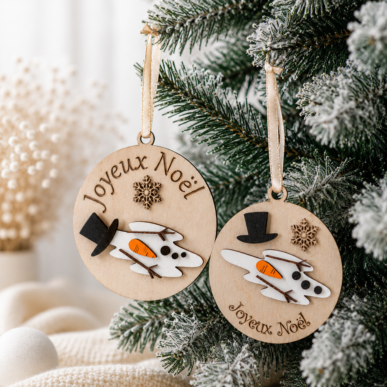 Boule en bois "bonhomme fondu" — noël en bois gravé, fait main