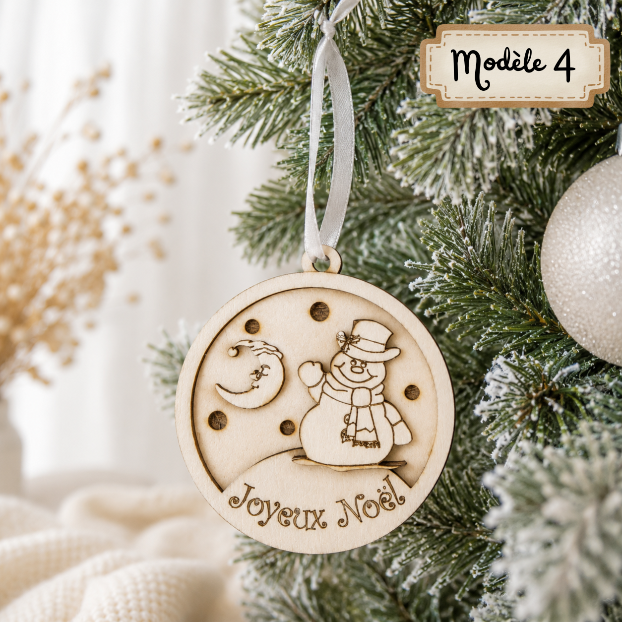 Boule en bois bonhomme de neige