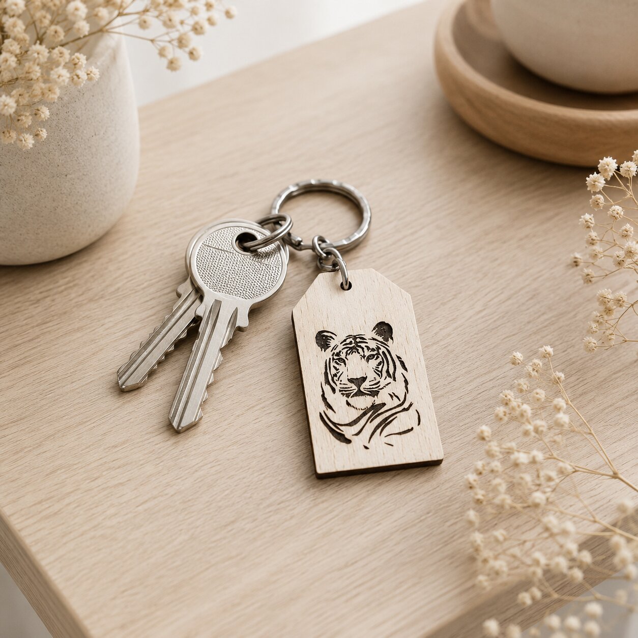 Porte clé en bois tigre — création artisanale Scrapnwood