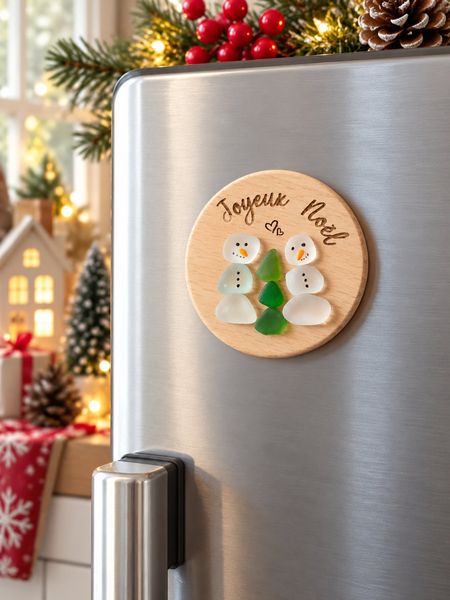 Magnet verre poli bonhommes de neige