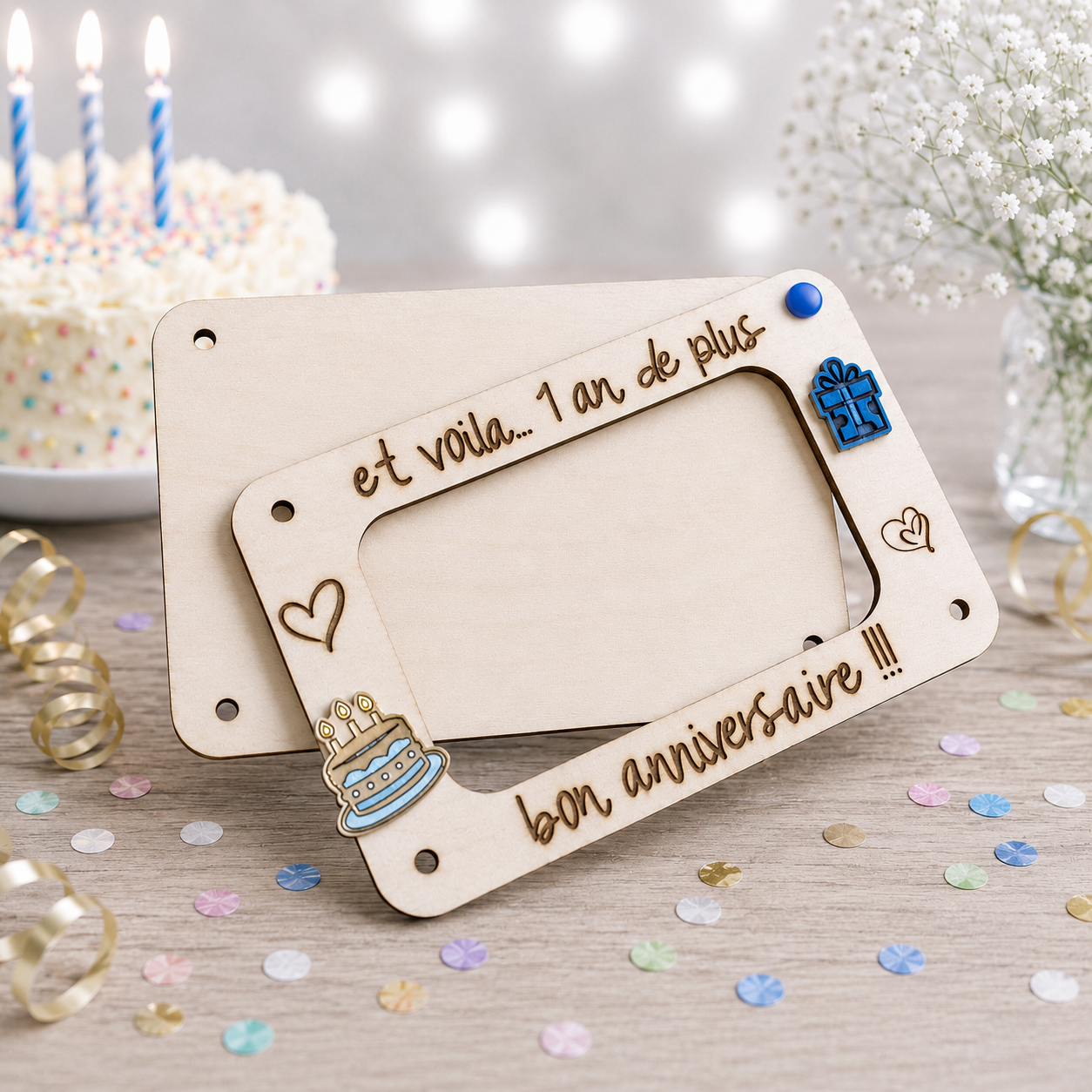 Carte cadeau anniversaire — cartes cadeau gravées en bois gravé, fait main