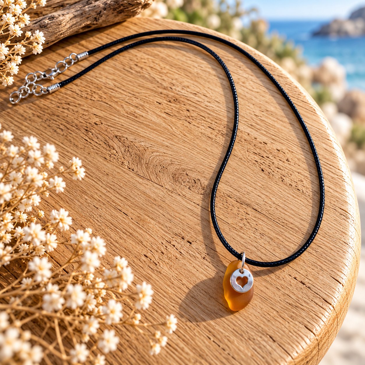 Collier verre poli coeur