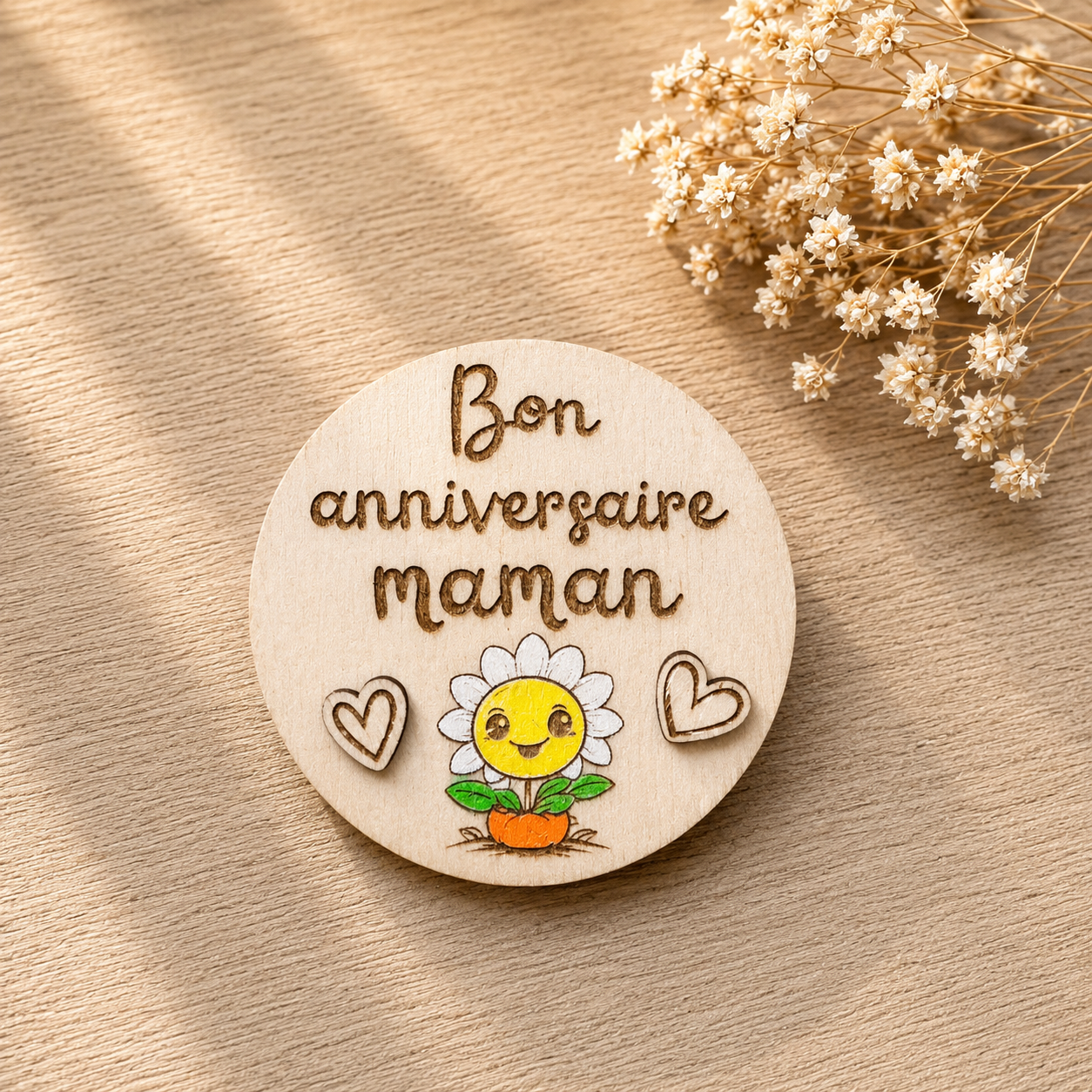 Magnet "bon anniversaire maman" — spécial maman en bois gravé, fait main