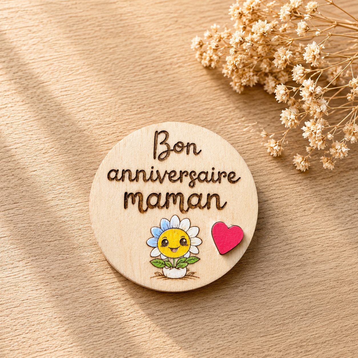 Magnet "bon anniversaire maman" — spécial maman en bois gravé, fait main