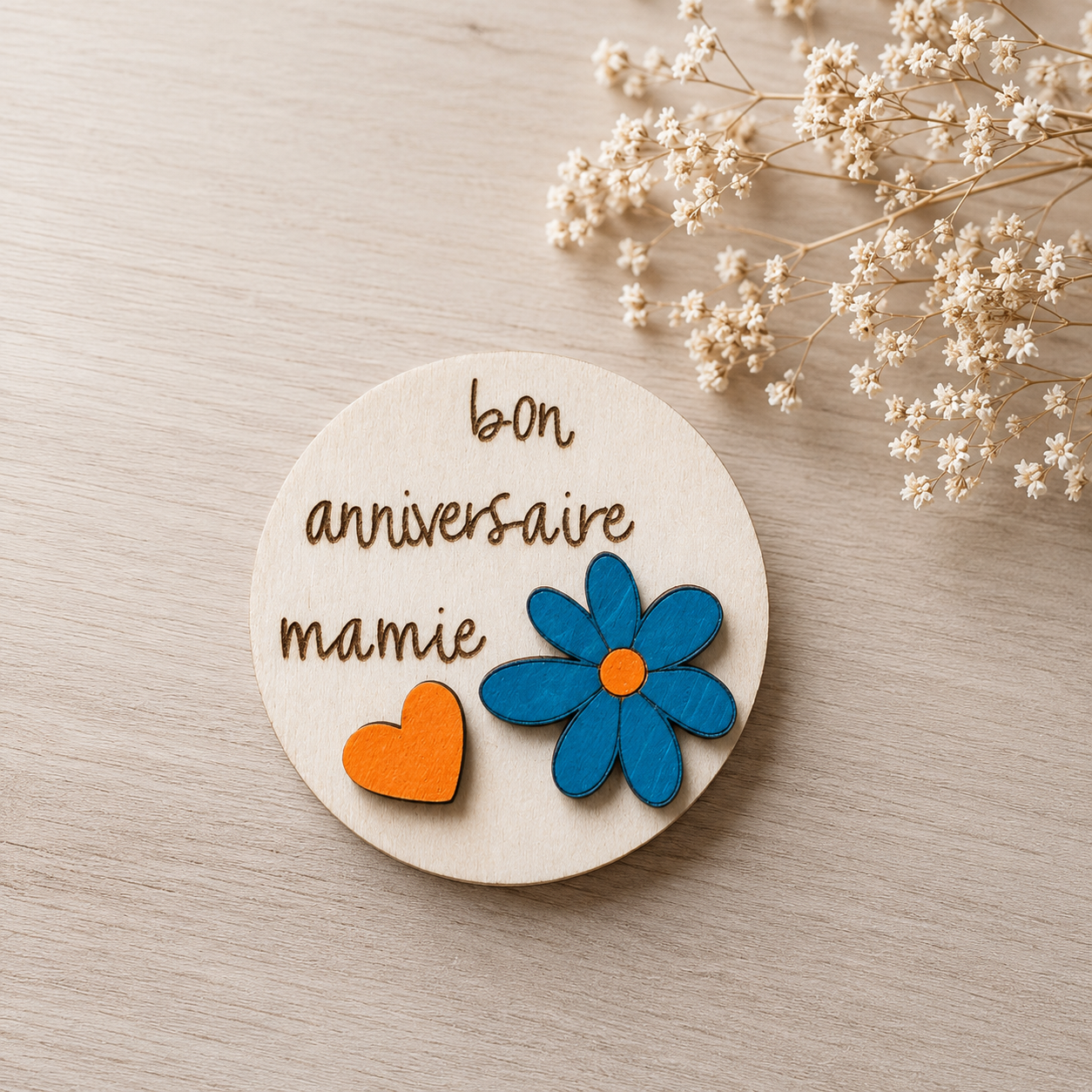 Magnet anniversaire mamie — fêtes en bois gravé, fait main