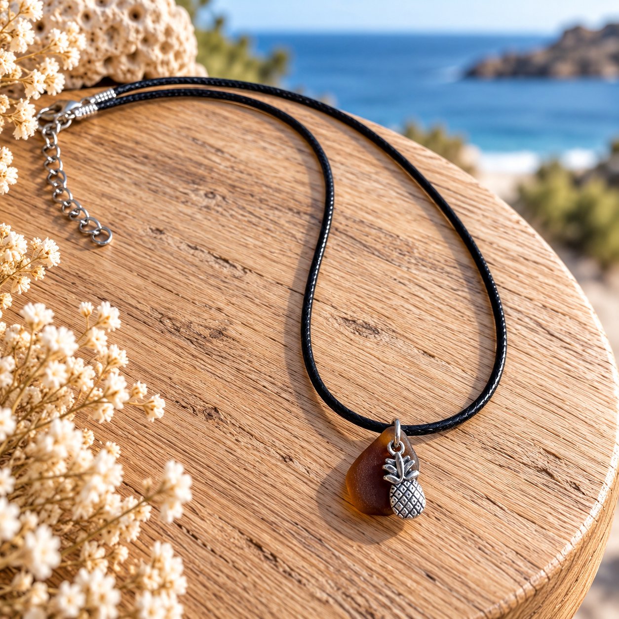 Collier verre poli ananas