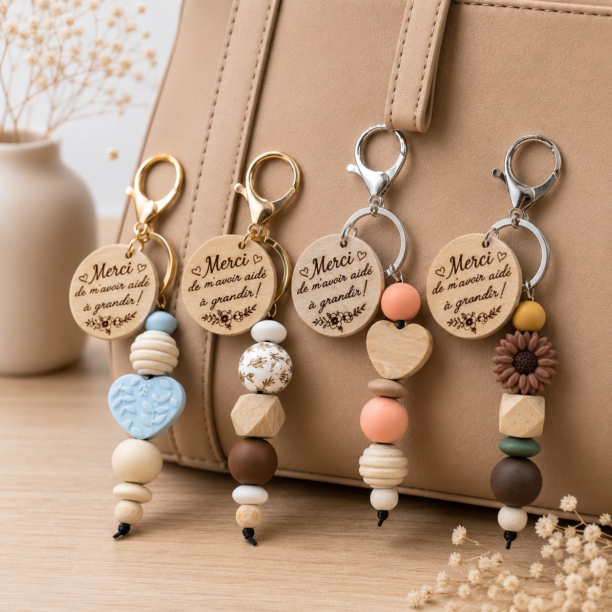 Porte clé Nounou, Maîtresse ... — création artisanale Scrapnwood