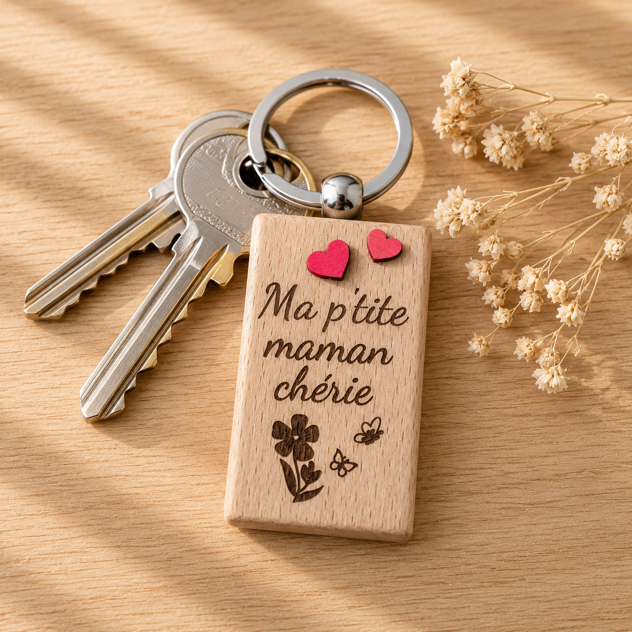Porte clé "ma p'titte maman chérie" — spécial maman en bois gravé, fait main