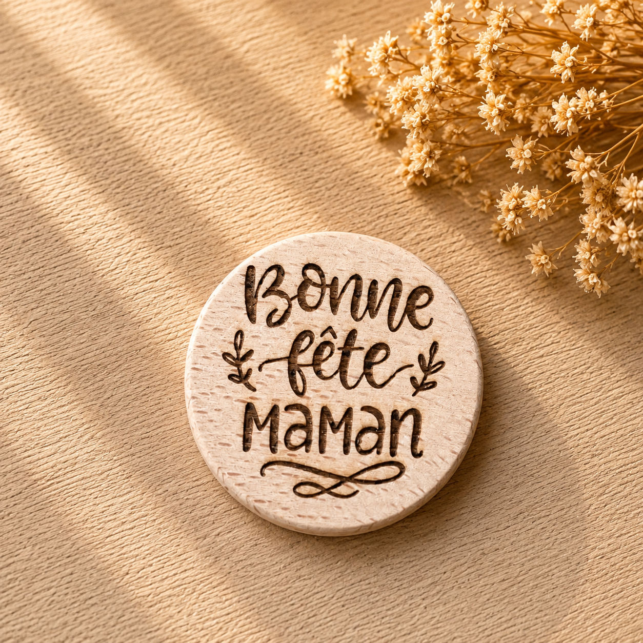 Magnet "bonne fête maman" — spécial maman en bois gravé, fait main
