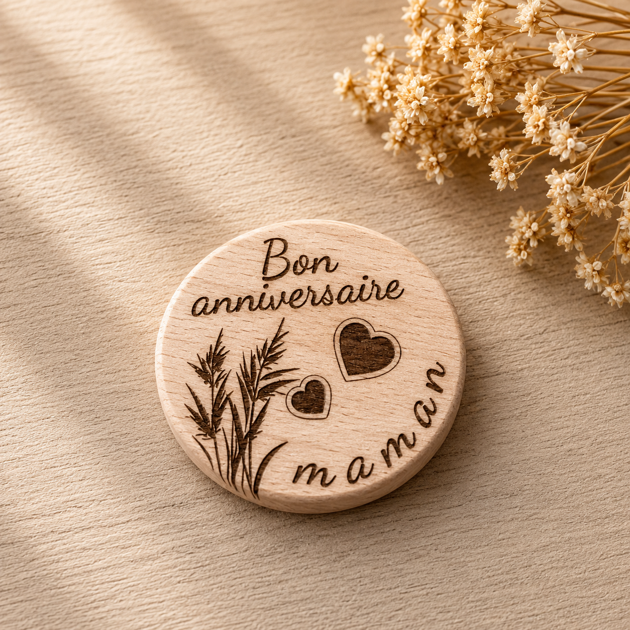 Magnet "bon anniversaire maman" — spécial maman en bois gravé, fait main