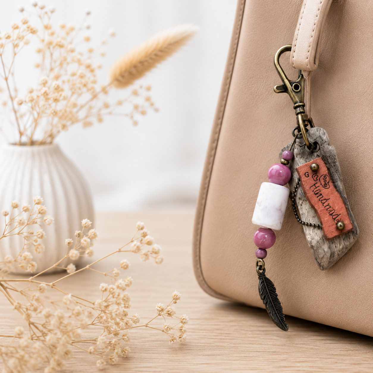 Porte clé de sac bois flotté — portes clés en bois gravé, fait main