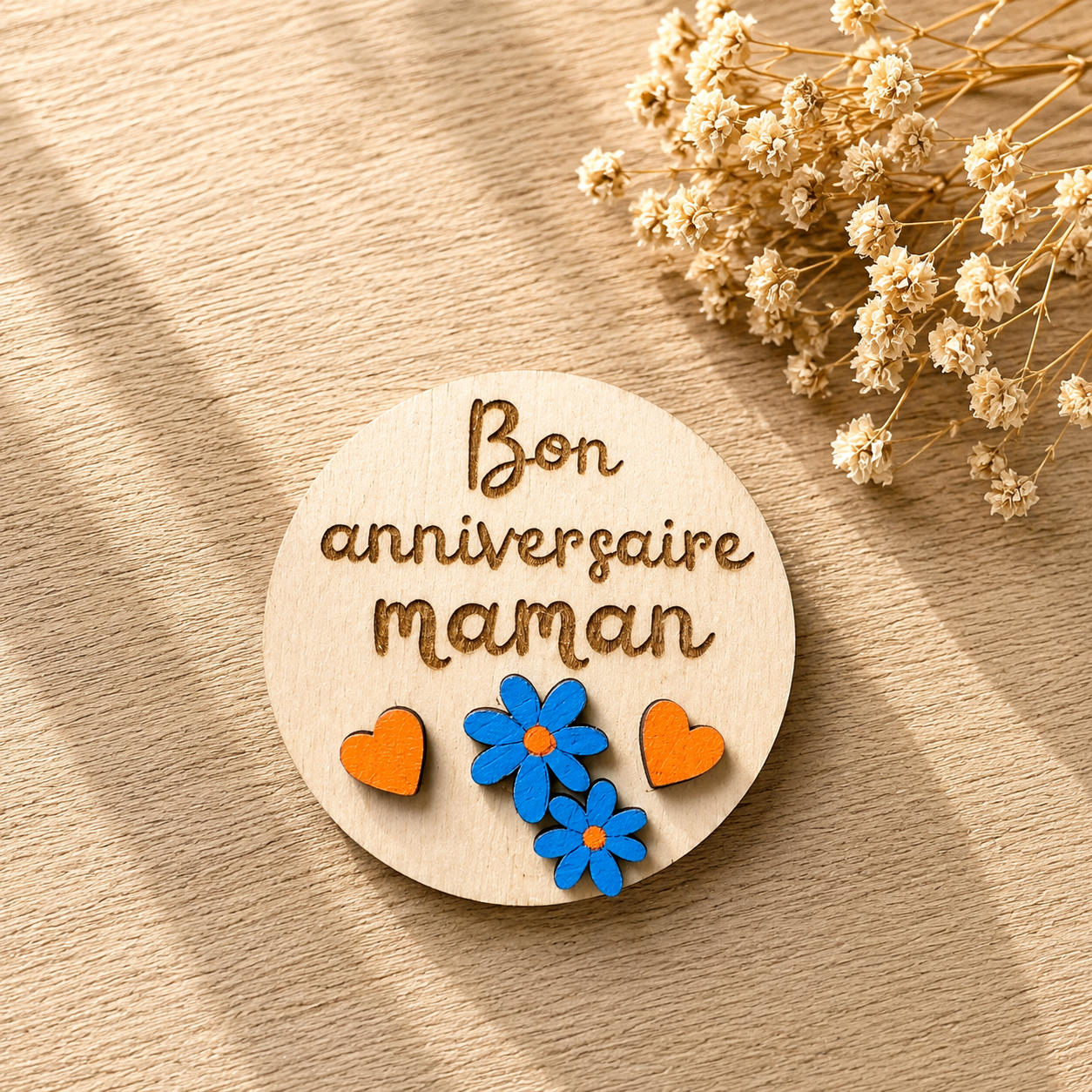 Magnet "bon anniversaire maman" — spécial maman en bois gravé, fait main