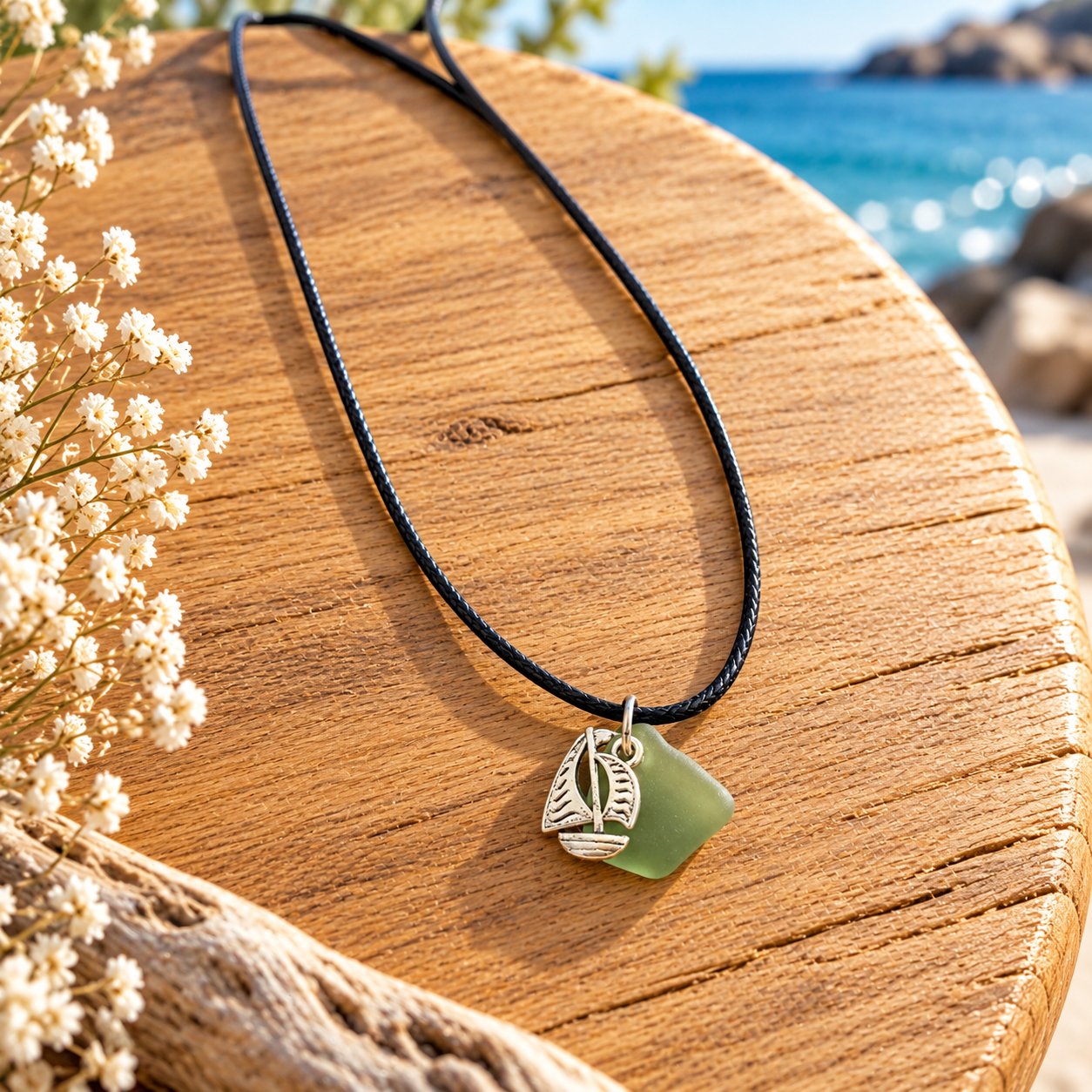 Collier verre poli bateau